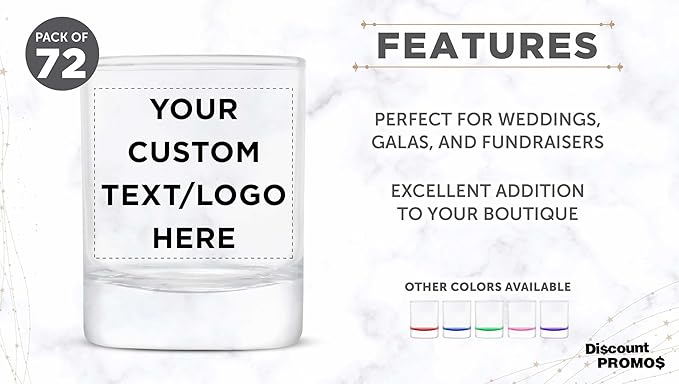 DISCOUNT PROMOS Custom Arc Votive Candle Holders 3 oz. Set of 72, Personalized Bulk Pack - Thick Base, Perfect for Wedding, Anniversary and Party Favors - Clear Bottom