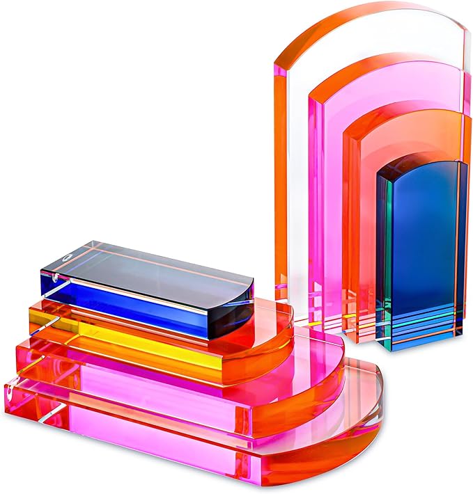 H&D HYALINE & DORA Heavy Crystal Bookends Colorful Decorative Non-Skid Geometric Bookends for Shelves,Decorative Book Holders for Home and Office,Modern Sturdy Book Holders for Heavy Books