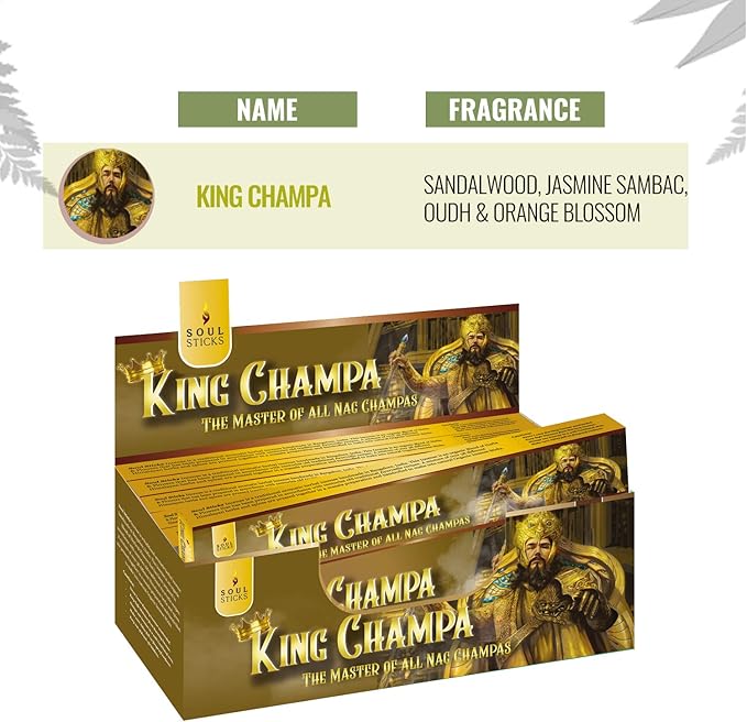 SOUL STICKS Hand-Rolled Incense Sticks Divine Spirit Blends 180 Gram Box | 100% Natural Masala Incense Organic Home Fragrance Agarbatti (King Champa)