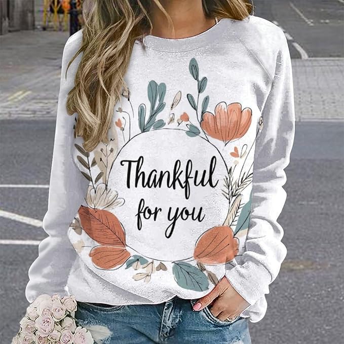 Thanksgiving Sweatshirt for Women Crewneck Pullover Casual Graphic Long Sleeve Shirts Sweater