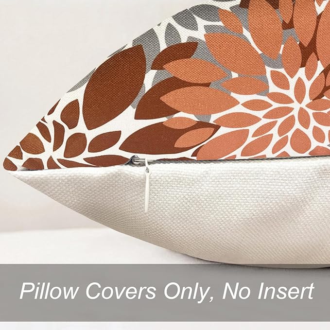 Decorative Throw Pillow Covers Set of 2 Brown Coffee Pillow Covers 18x18 Inch Couch Pillow Covers for Sofa Living Room Outdoor Throw Pillow Cover Linen Floral Flower Farmhouse Pillowcase