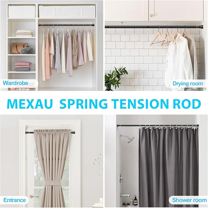 2 Pack Black Shower Curtain Rod 43 To 73 Inch Tension Shower Rod For Bathroom 7/8" Adjustable Spring Curtain Rod No Drilling Black Spring Rod Tension Curtain Rods for Windows Doorway Closet