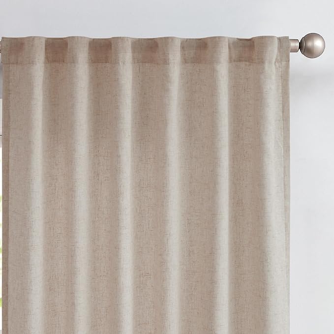 jinchan Linen Curtains with Privacy Lining 90 Inch Length Taupe Brown Farmhouse Closet Lined Drapes for Small Narrow Window Bedroom Living Room Bay Window 2 Panels Rod Pocket Back Tab