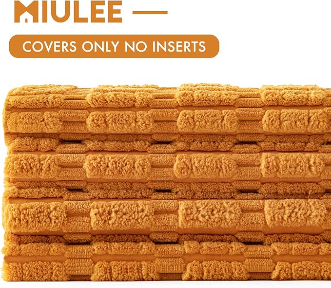 MIULEE Pack of 4 Fall Burnt Orange Corduroy Decorative Throw Pillow Covers 18x18 Inch Soft Boho Striped Pillow Covers Modern Farmhouse Home Decor for Sofa Living Room Couch Bed