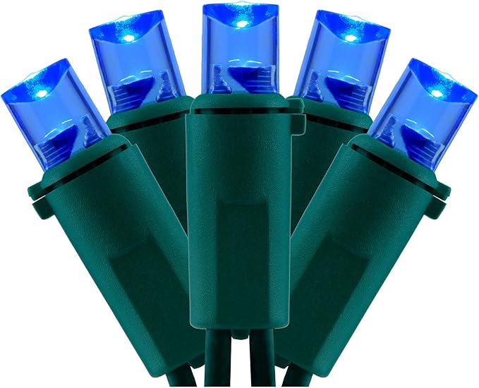 YULETIME 200 Blue Wide Angle LED Christmas Lights, 66 Feet Green Wire UL Certified 5mm Holiday String Light Set (Blue)