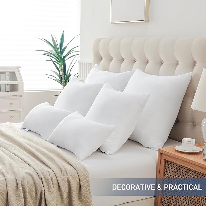 Leeden 24x24 Pillow Inserts, 24 Inch Decorative Throw Pillow Inserts, Soft Fluffy Square Throw Pillows for Couch, Sofa, Bed, and Home Decor White Cushion Pack of 2