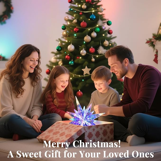 Lewondr Christmas Star Tree Topper, 15.35'' Christmas Tree Topper with 20 LED Bulbs, Remote and USB Operated Bethlehem Polaris Treetop for Home Decor, 6 Hrs Timer and 8 Modes Xmas Decor, Colored Light