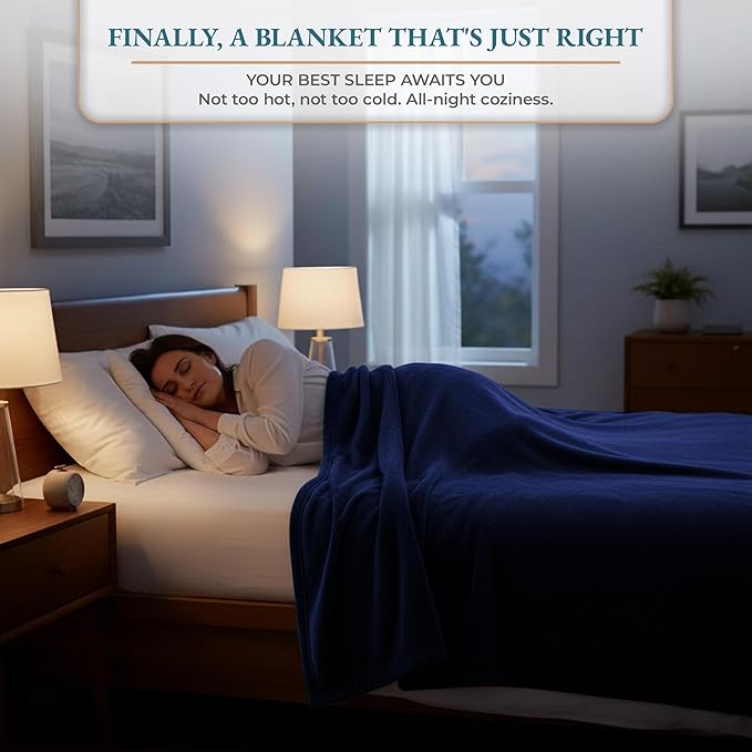 Casa Platino Queen Blanket – Soft Flannel Throw 90x90 – Lightweight and Cozy Fleece Blanket for Bed, Couch or Guest Room – Navy