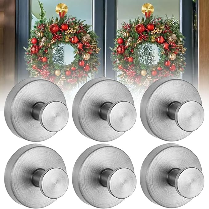Suction Cup Hooks for Door Wreaths, 2026 New Wreath Hangers for Front Door, Removable Waterproof Towel Hooks for Shower Bathroom Window Glass Wall Mirrors (Silver, 6PCS)