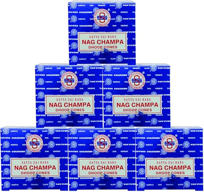 TRUMIRI Incense Cone Holder Bundle with Satya Sai Baba Nagchampa Incense Dhoop Cones - Pack of 6 (Approx 72 Cones)