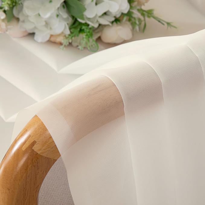 Lecloud Cream Sheer Curtains 54 Inch Length 2 Panels, Voile Airy Curtains for Bedroom Windows, Light Filtering Elegant Tulle Window Treatments with Dual Rod Pocket, Each Panel 42 X 54 Inch