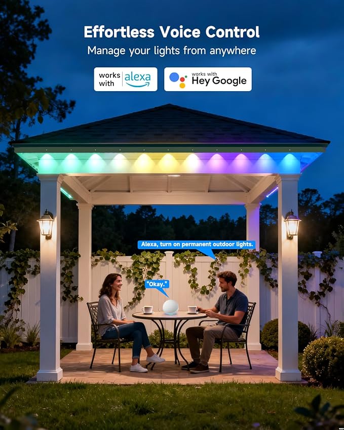 Permanent Outdoor Lights for House, 50FT with 30 RGBCW LEDs for Christmas, Daily and Holiday Lighting, Eave Lights for Outdoor Decorations, IP67 Waterproof, Works with Alexa, Google Assistant, White