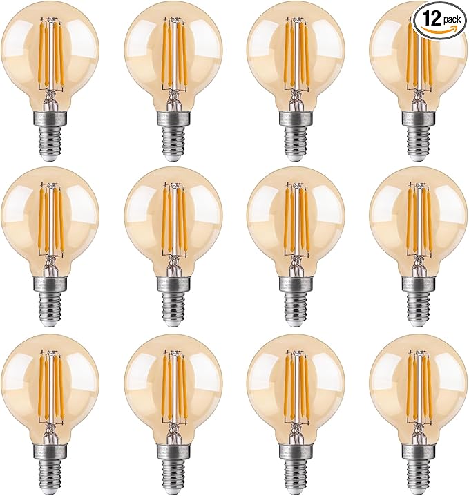 FLSNT 40W Equivalent LED Globe Candelabra Bulbs, Dimmable G16.5 LED E12 Chandelier Light Bulbs, 330LM, CRI82, 4W, AC 120V, 12 Pack, 2200K Warm White