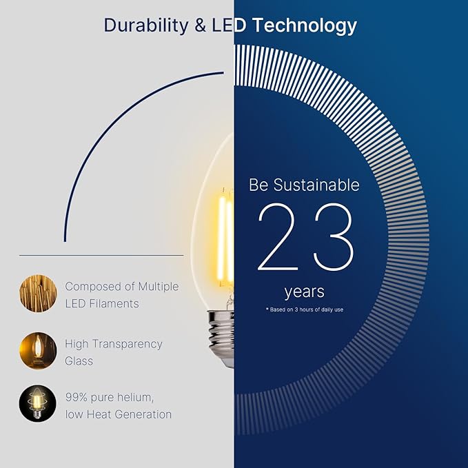 FLSNT 100W Equivalent LED Candelabra Bulbs, 800LM Dimmable LED Chandelier Light Bulbs, 2700K Soft White, E26 Base, 6 Pack UL Listed.