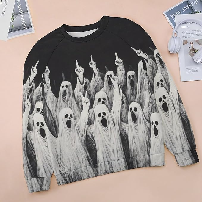 Halloween Sweatshirts for Women Funny and Spooky Print Crewneck Oversized Pullover Outdoor Lounge Fashion Sweater