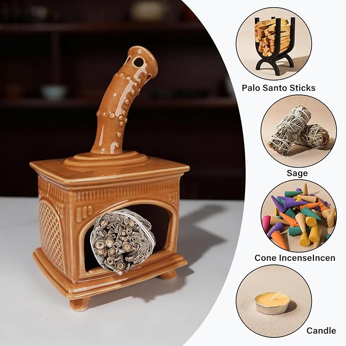 Ceramic Palo Santo Holder and Mini Chiminea Smudge Bowl | Versatile Burner for Sage Sticks, Incense Cones, Copal and Candles | Suitable for Yoga, Meditation and Mindfulness Practices