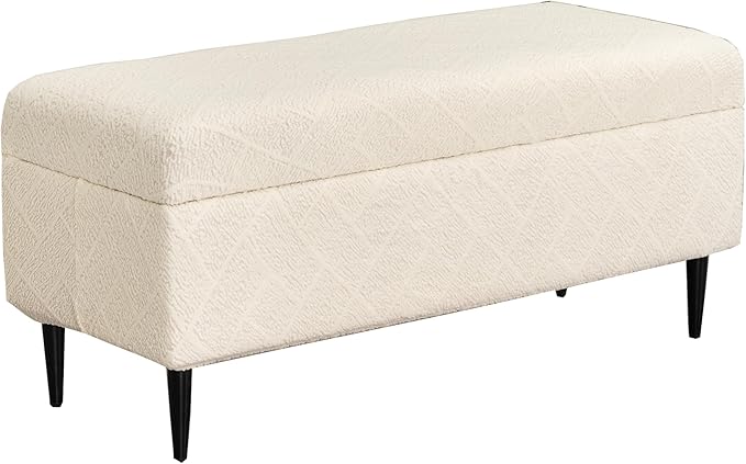 CRFATOP Jacquard Rectangle Ottoman Stool Cover Stretch Folding Storage Footstool Bench Slipcovers Upholstered Foot Chest Chair Covers Washable Entryway Furniture Protector with Elastic Bands,S,Beige