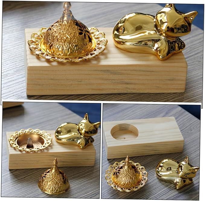 TEHAUX Minimalist Creative Wood and Metal Incense Burner Arabic Style Indoor Incense Holder and Stand for Aromatherapy Yoga Meditation Spa Home and Office Decoration