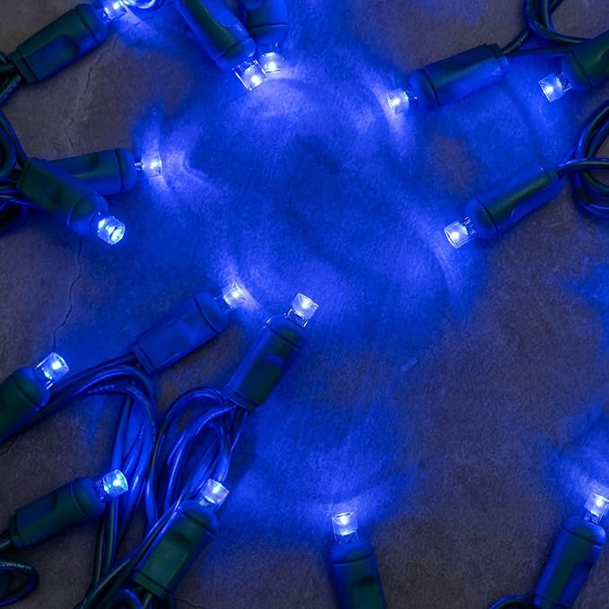 YULETIME Blue 5MM LED Christmas Lights, 33 ft 100 Count 4" Spacing One-Piece High Waterproof Wide Angle UL Certified String Light (Blue - Green Wire)