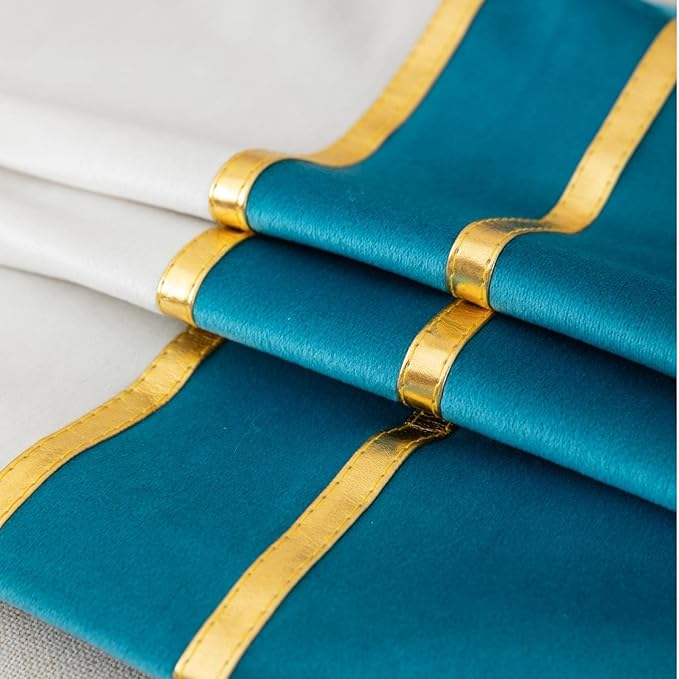 ZLINA Set of 2 Velvet Decorative Throw Pillow Covers Lake Blue White Patchwork with Gold Leather Pillow Covers 22 × 22 Inch Cushion Covers Decor Living Room Sofa Bedroom Car