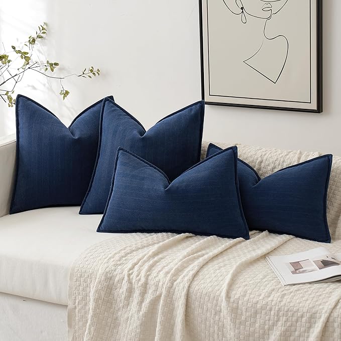 MIULEE Pack of 2 Navy Blue Decorative Pillow Covers 20x20 Inch Soft Chenille Luxurious Couch Throw Pillows Farmhouse Cushion Covers with Elegant Design for Sofa Bedroom Living Room Home Decor