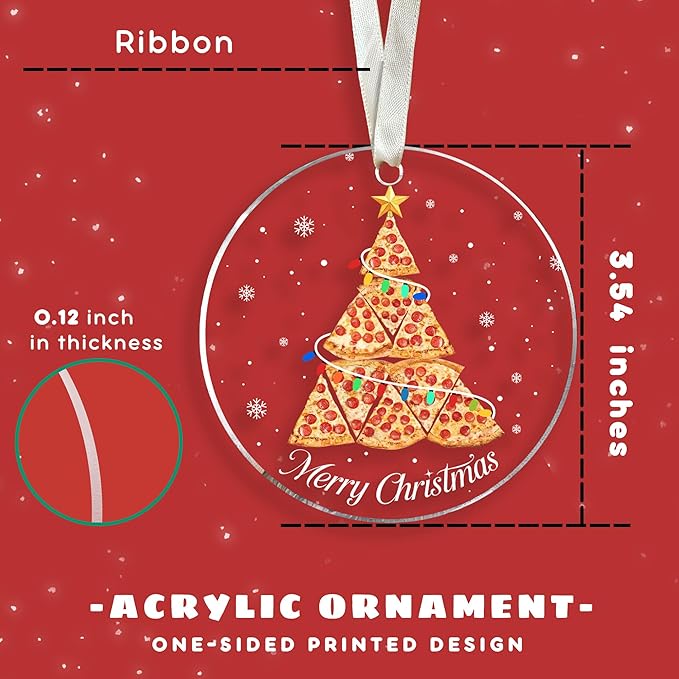 Pizza Ornaments for Christmas Tree, Food Ornaments - Pizza Ornament - Food Lovers Gifts for Women, Men - Acrylic Christmas Ornament 2025