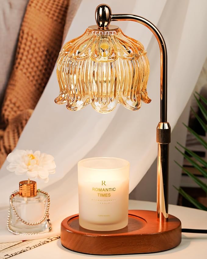 Candle Warmer Lamp with Timer Dimmable, Height Adjustable, Birthday Gifts for Women Mom, Suitable for New Home Decoration, Christmas Gift Lotus Flower Candle lamp,With 2 bulbs,Suitable for Jar Candles