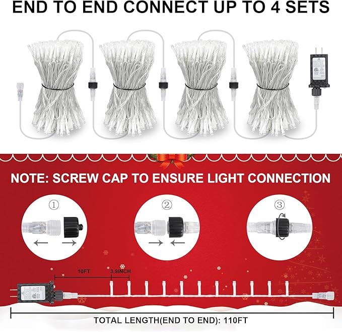 100FT 300 LED Christmas Lights Plug in,Cool White Waterproof Fairy Lights with Timer/8 Modes, Christmas Tree Lights Lighting Outdoor Indoor Garden Party Wedding Christmas Tree Decoration