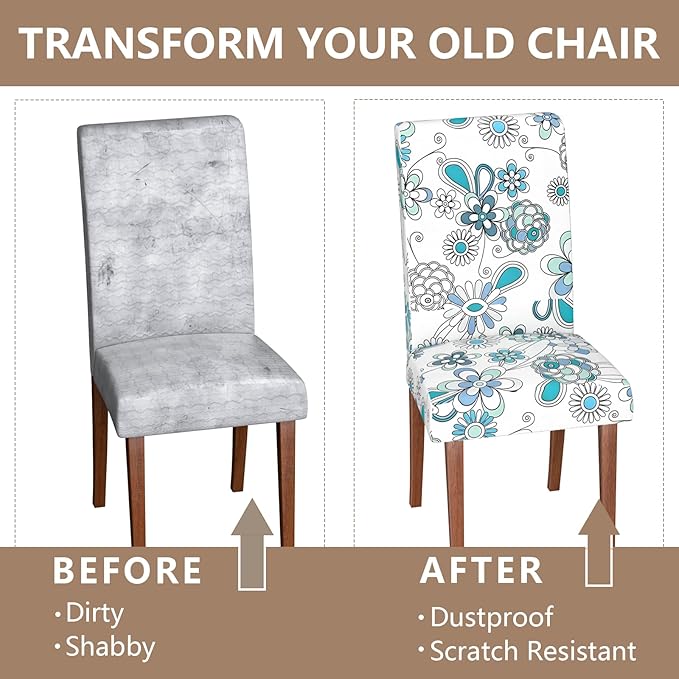 Stretch Dining Chair Covers Set of 4,Floral Print Chair Covers,Soft Removable Washable,Pet Friendly Furniture Protector,Universal Chair Slipcovers for Home, Kitchen,Ceremony Dining Room Seat