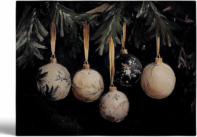 Christmas Tree Gold Ornaments Wall Art,Vintage Ornament Print,Holiday Art Print,Dark Rustic Winter Decor,Festive Gold Holiday Art,Christmas Home Fireplace Decor12x16inch Framed Art