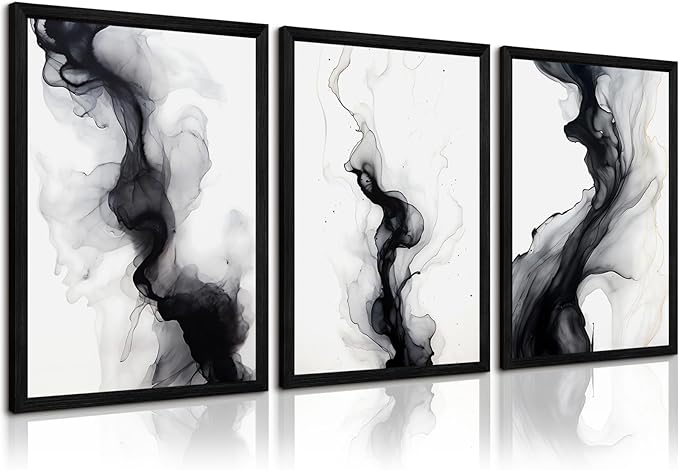 Black White Abstract Wall Art Decor Set of 3 Modern Wall Art Minimalist Canvas Wall Decor Black White Abstract Prints Modern Pictures Minimalist Artwork for Room Bedroom 12x16 Inch Framed