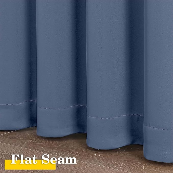 Denim Cafe Blackout Curtains 36 Inch Length 2 Panels Set, Soft Solid Thermal Insulated Room Darkening Small Window Curtains for Kitchen Bathroom Basement, Denim, Each, 40" Wx36 L
