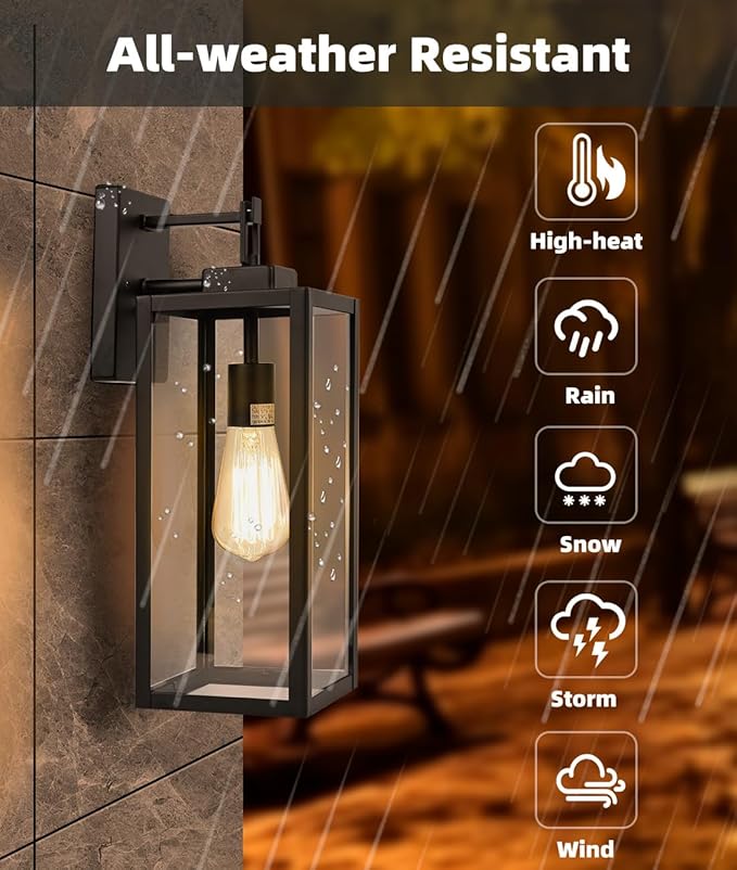 Large Size Outdoor Wall Lantern, 18 Inch Outdoor Light, Large Porch Light, Metal and Glass Outdoor Lantern Wall Light Fixture with E26 Socket, 1 Pack