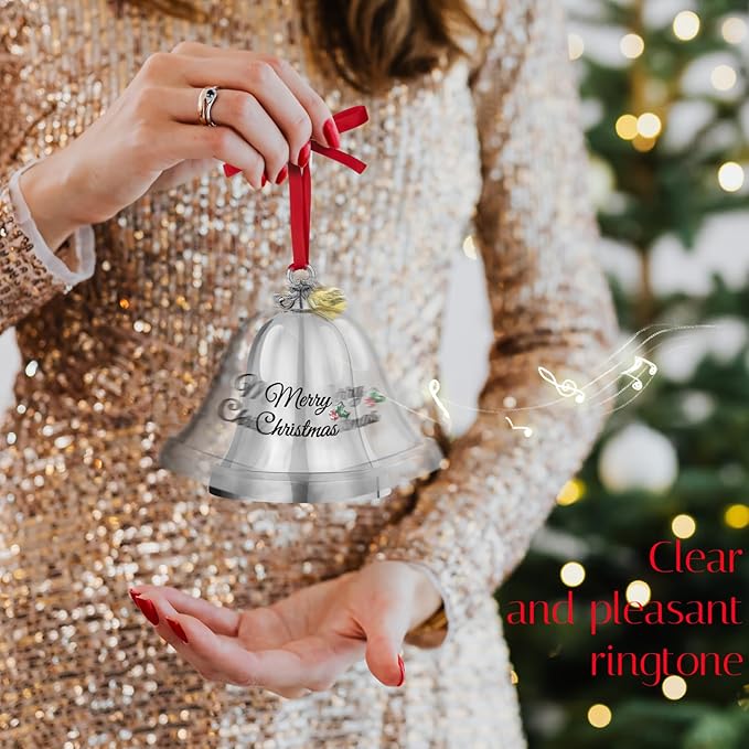 LARAINE Christmas Ornament Bell 2025 Silver Jingle Bell Hanging Ornament with Golden Metal Tag for Christmas Tree Decorations Engraved Metal Bell (Heart Tag (2025))