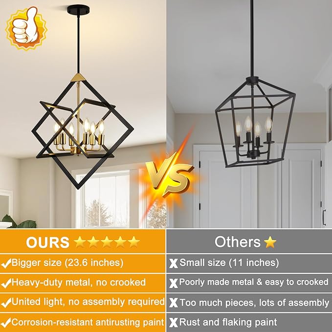 24" Modern Pendant Lights Kitchen Island, 6-Light Black and Gold Farmhouse Pendant Light Fixtures, Industrial Hanging Pendant Lights Fixture for Kitchen Island Dining Room Hallway Foyer Entryway