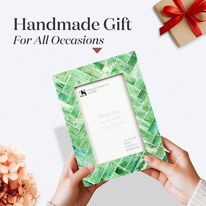 Handicrafts Home 4X6 Decorative Picture Frame, Christmas Decor, Bone Inlay Green Leaf Collection Photo Frame for Home & Shelf Decor– Vintage Frames for Gallery Wall, Desk Decor, Holiday Giftings