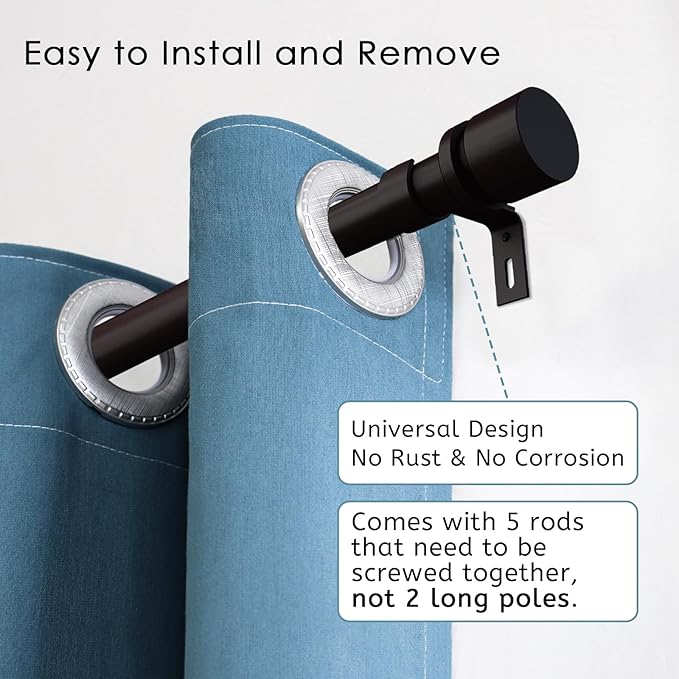Curtain Rods for Windows 16 to 88 Inches Adjustable Length 1 Inch Diameter Window Curtain Rod with Aluminium End Cap, Antique Bronze