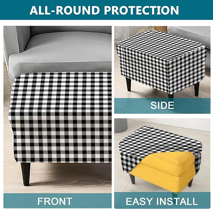 KRFOONN Stretch Ottoman Cover Slipcovers Rectangle Fit Length 55"-63" Footrest Stool Covers Printed Ottoman Cover for Foot Stool Furniture Protector with Non Slip Elastic Bottom, Color 21