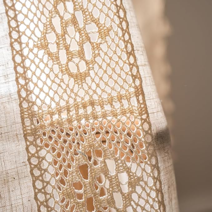 OYX Boho Curtains 96 Inch Length 2 Panels for Living Room, Bedroom Light Filtering Drapes, Farmhouse Vintage Country French Rustic Tassels Pattern Rod Pocket Aesthetic Decor Window Treatments