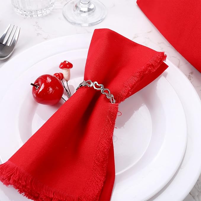 Silver Love Napkin Rings Set of 6, Valentine's Day Napkin Rings, Metal Heart Napkin Rings Holders for Valentine's Day, Mother's Day, Wedding, Anniversary Dinners, Parties Table Decoration