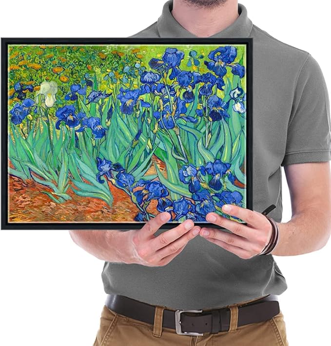 Wieco Art Framed Wall Art Canvas Prints Irises By Van Gogh Famous Flowers Oil Paintings Reproduction Modern Giclee Canvas Prints Artwork Pictures on Canvas Wall Art for Wall Decor Black Frame