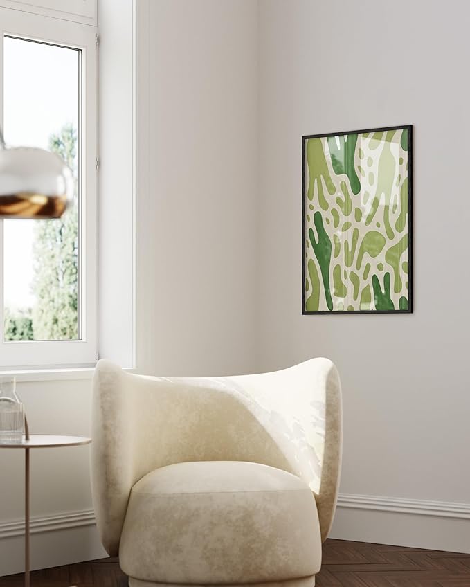 HAUS AND HUES Modern Abstract Wall Art - Blue and Green Living Room Art, Modern Artwork for Walls, Minimalist Picture for Living Room(Green Pattern, Black Frame, 24x36)