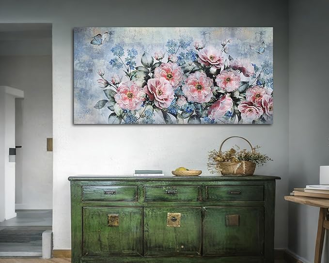 Acocifi Florals Wall Art Peonys Painting for Living Room Pink Flower Picture, Extra Large Canvas Art Wall Decor Textured Artwork for Bedroom Dining Room Farmhouse Home Decor 58"x29"