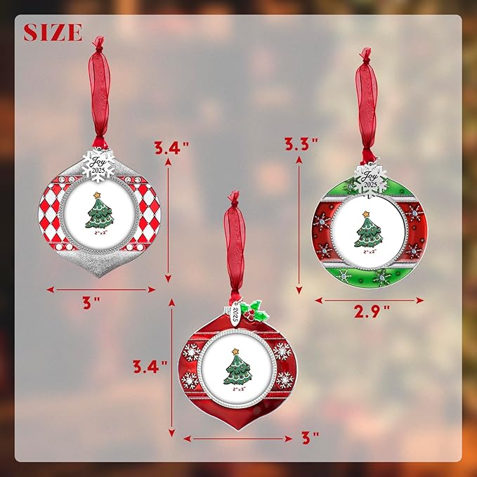 2025 Christmas Tree Ornaments 3 Piece Picture Frame Hanging Ornament Decorative Holiday Keepsake Gift Snowflake Pendant with 2” Photo Frame Insert for Picture of Pet (Red Green Gift Set)