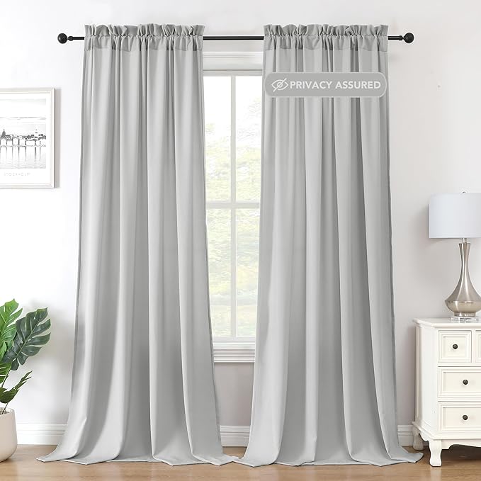 H.VERSAILTEX Sheer Curtains 95 inches Long Non-See-Through Farmhouse Curtains for Living Room Light Filtering Semi Sheer Panels for Bedroom Privacy Window Drapes 2 Panels Rod Pocket, Grey