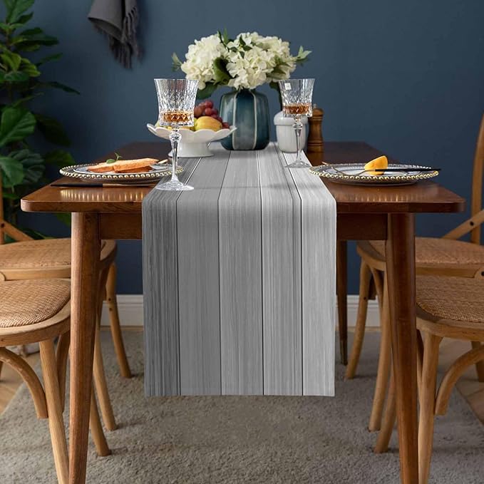 Vandarllin Table Runners 13X72 Inches Long, Light Gray Dark Grey,Cotton Linen Farmhouse Retro Rustic Barn Wood Texture Tablecloths Non-Slip Party Table Decorations for Kitchen,Home,Dining,Outdoor,