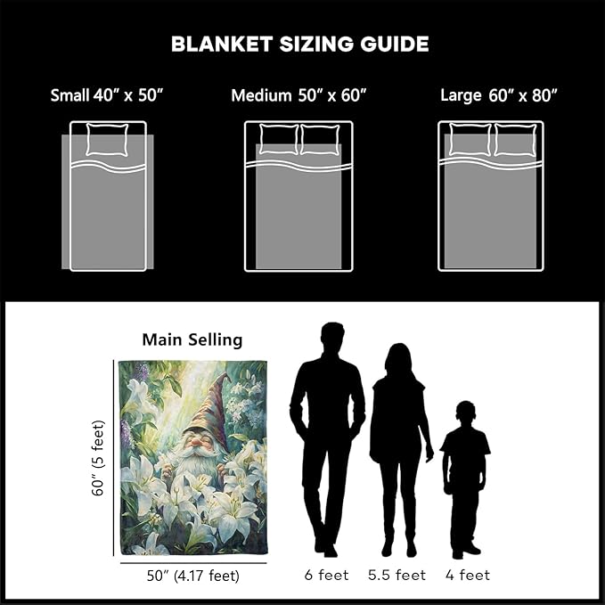 Garden Gnome Blanket, Cozy Plush Throw Blanket for Couch Bedroom Outdoor, Lightweight Soft Flannel Travel Blankets, Gifts for Women Adults Kids, Warm Decor 60"×80"