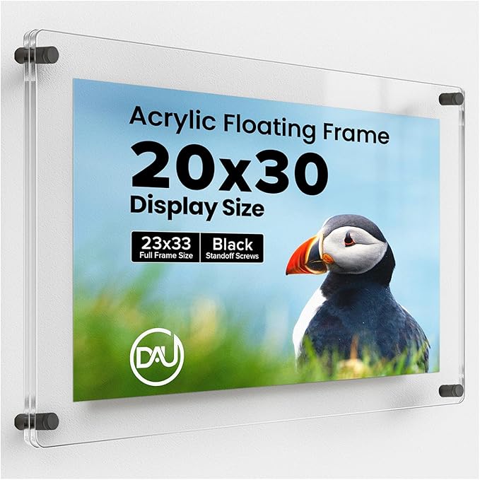 Acrylic Floating Frames Black Standoffs(single) 20" x 30" Clear Acrylic Frames for Wall Mount Floating Picture Frame, Diploma Poster Certificate Hanging Photo Display Degree Prints Artwork Documents