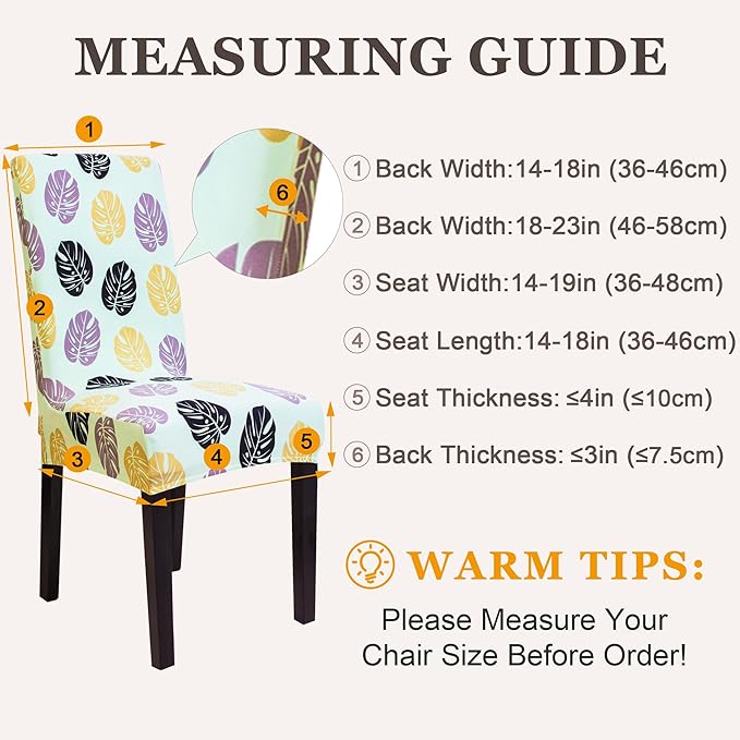 Sufdari Dining Chair Covers,Kitchen Chair Cover,Parsons Chair Slipcover,Spandex Chair Protectors for Dining Room Stretch Chairs Cover Set of 4 -Green Leaves
