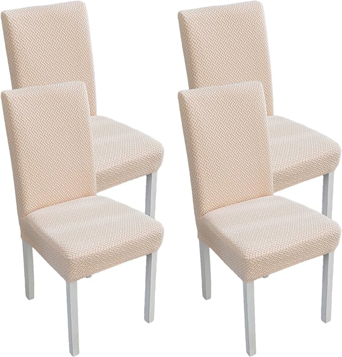 Dining Chairs Covers Set, Dining Room Chair Covers Stretch Seat Covers Parsons Chair Covers Slipcover Fundas Forros para Sillas de Comedor (Texture-Pinkish Beige,Medium (Set of 4))